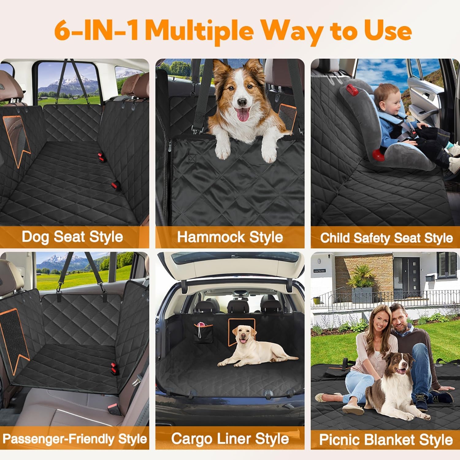 Dog Car Seat Cover for Back Seat, 100% Waterproof Dog Car Hammock with Mesh Window, Anti-Scratch Nonslip Durable Soft Pet Dog Seat Cover for Cars Trucks and SUV